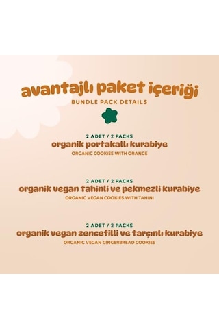 Organik Vegan Zencefilli Tahinli Ve Portakallı Tatlı Kurabiyeler Atıştırmalık Paketi - 6 Adet 3 Çeşit 320 G