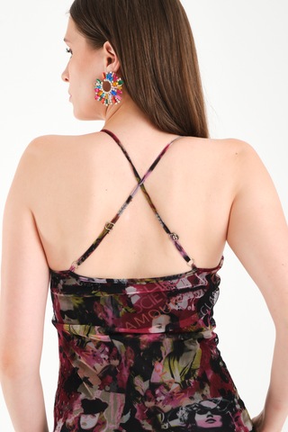 Çapraz Askılı Tül Elbise Pembe - Çok Renkli