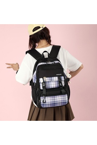 Jeemson Lise Üniversite Kız Çanta Sırt Çantası Büyük Kapasiteli Akademik Tarz Siyah Dayanıklı Günlük Kullanim Siyah