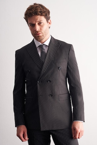 İmza Siyah Kırlangıç Yaka Çizgili Kruvaze 6 Drop Slim Fit Tam Astar Esnek Takım Elbise 1001255153