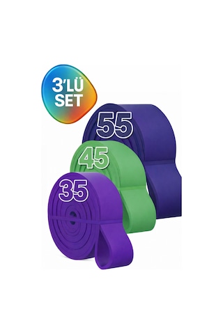 Evapera 3'lü Set Fitness Pilates Cross Barfiks Spor Direnç Lastiği Kas Geliştirme Training Bandı Bant Üçlü Set Profesyonel Çok Renkli