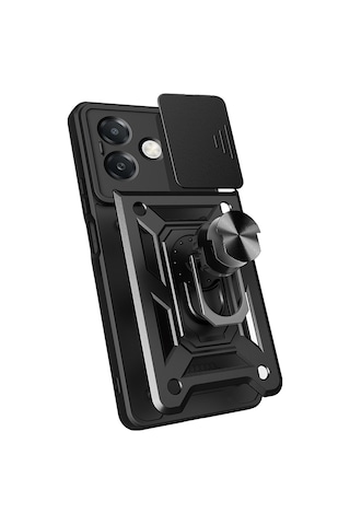 Oppo A3 Kılıf Magnetik Standlı Kamera Korumalı Zore Sürgülü Vega Kapak Siyah