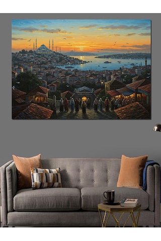 Tepeden İstanbul Manzarası Akşamı Dekoratif Kanvas - Mdf Ahşap Tablo