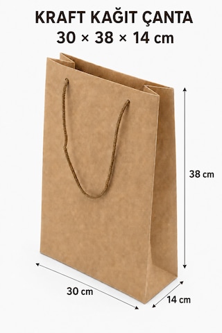 Premium 180 Gr Kraft Kağıt Çanta Burgu İp Saplı Şık Hediye Ve Alışveriş Çantası 50 Adet 30 X 38 X 14