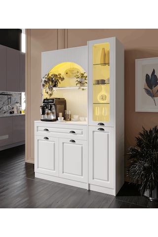 Guneystore Armoni Black Midi Kahve Köşesi Sağ Vitrinli Komple Mdf Beyaz