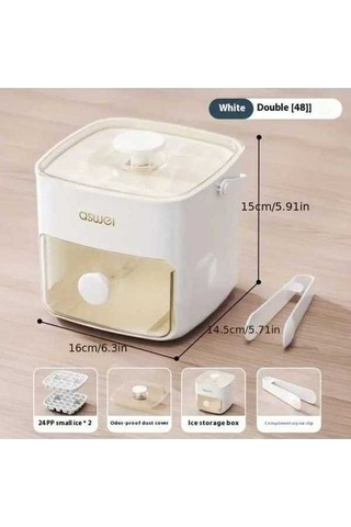 Fastbuy Kolay Pres Kapaklı 48 Küp Buz Makinesi - 2 Katmanlı, Beyaz, Pratik Kullanım Beyaz