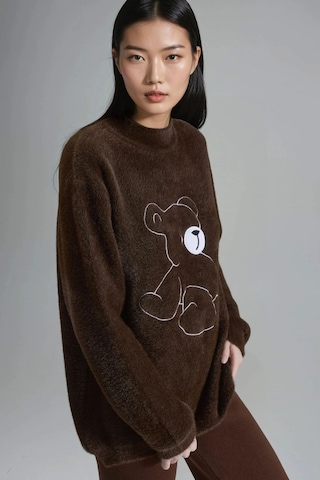 Hiccup My Fashıon Oversize Ayıcıklı Peluş Kazak Kahve Kahvesi