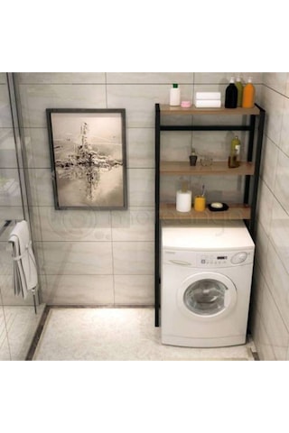 Umutpark Umuthomedesing Metal Ahşap Banyo Raf. Kahverengi