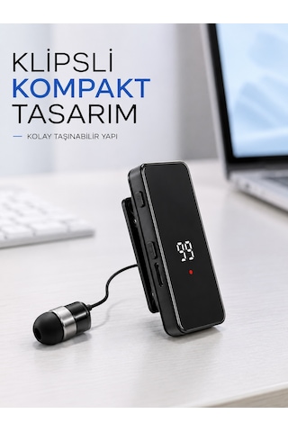 Dijital Ekranlı Bluetooth Kulaklık Tek Kulaklıklı Klipsli Kompakt Tasarım - Lisinya Standart
