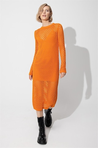 Sherin Turuncu Midi Boy Ajurlu Elbise-turuncu Turuncu