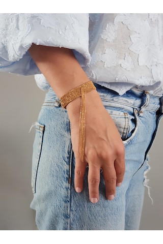 Kordon Çelik Zincir Örme 8 Sıralı Sallantılı El Yapımı Bakır Renk Bohem Bileklik Rose Gold