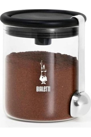 - Kahve Saklama Kavanozu - 250gr - Silikon Contalı Hava Geçirmez Kapak - Paslanmaz Ölçü Kaşığı - Cam Kavanoz