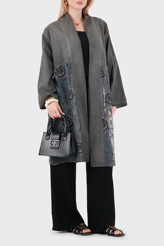 Via Dante % 100 Keten Dantel Detaylı Kimono Bayan Kimono 6909330 Antrasit