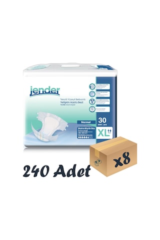Jender Tekstil Yüzeyli Bel Bantlı Yetişkin Hasta Bezi XL 30'Lu 8 Paket 240 Adet