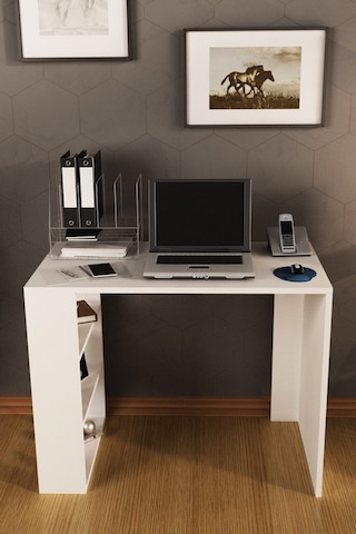 Bej Safir Meşe Çalışma Masası Beyaz