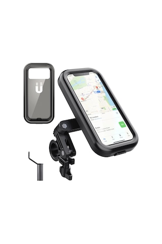 Hl-159 Su Geçirmez Motosiklet Dikiz Aynası 47-68 Inç Telefonlar Için Telefon Montaj Tutacağı Rotasyonu - Tamamı Siyah