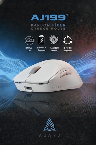 Aj199 Karbon Fiber 3 Modlu Ultra Hafif 24.000 Dpı, Oyuncu Mouse Paw3311 Sensör-500 Mah Batarya Diğer