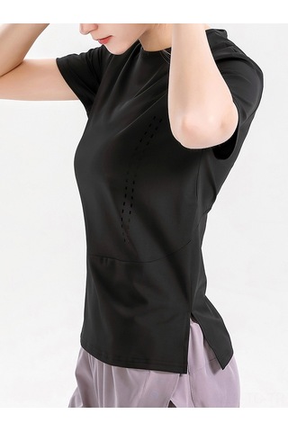 Skycity Kadınlar İçin Nefes Alabilen Yoga Tişörtü - Esnek Kumaş, Split Etek, Xl Boyut SiYAH