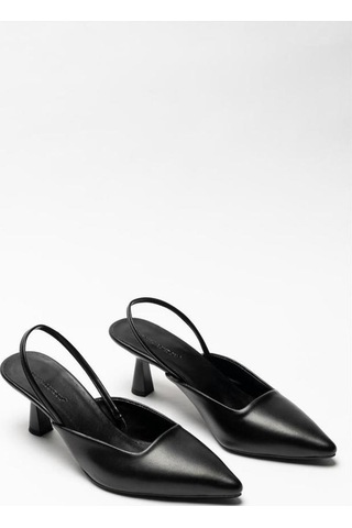 Siyah Kadın Arkası Açık Lastik Bantlı Topuklu Stiletto Linda 001