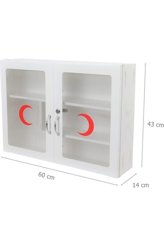 Akşan Şeffaf Çift Kapaklı Kilitli Metal İlk Yardım Ecza Dolabı Ko Beyaz