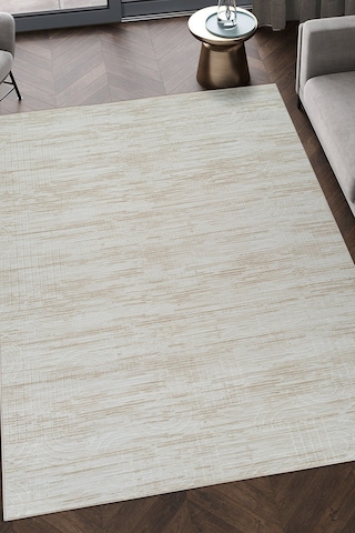 Modern Desenli Kaymaz Taban Elit Şık Dört Mevsim Yıkanabilir Halı Yolluk Krem