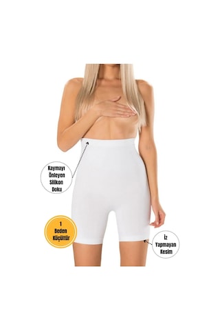 1 Beden Incelten Lazer Kesim Yüksek Bel Toparlayıcı Paçalı Korse Beyaz