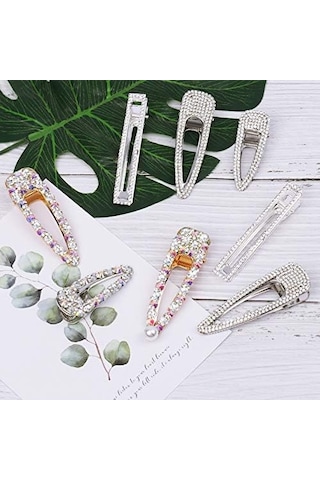 8 Paket Parlak Yapay Elmas Timsah Saç Klipleri Bling Ab Kristal Ördek Bill Saç Tokaları Parlak Geometrik Saç İğne Diğer