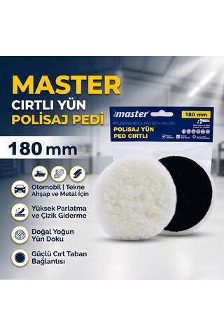 Master Cırtlı Yün Polisaj Pedi 180 Mm Oto Tekne Ahşap Metal Parlatıcı