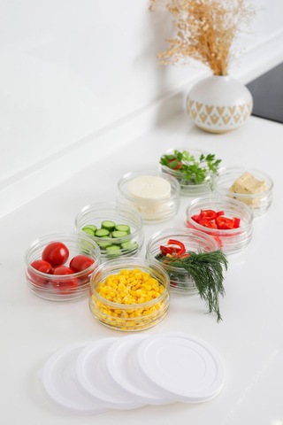 8'li Premium Kahvaltılık Seti 410 Cc Beyaz Plastik Kapaklı, Cam Saklama Kabı, Hava Geçirmez Beyaz
