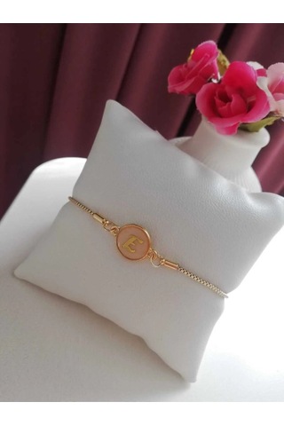 Altın Sedef Ayarlanabilir Kadın Gold Asansörlü E Harf Bileklik Renkli