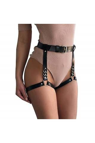 Suntek Bayan Deri Jartiyer Kemer Bel Bandı Clubwear Demeti Askısı Siyah