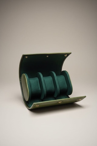 3 Lü Deri Saat Kutusu Silindir Tasarım Taşınabilir Saat Saklama Organizer 24x11x7 Cm Haki