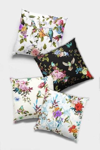 Çok Renkli Kuşlu Çift Taraflı 4'lü Set Kırlent Kılıfı 4kr002n11