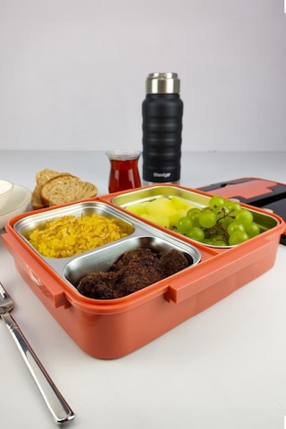 Digithome Bölmeli Çelik Hazneli Yemek Taşıma Ve Saklama Kabı İş Ofis Okul İçin 25 Cm Turuncu - Yk1392 C320.025