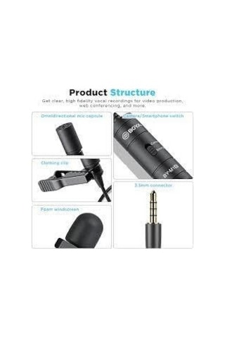 Boya By-m1s Kablolu Yaka Mikrofonu Pc Akıllı Telefon Dslr İçin 3.5mm Trrs Kondenser Yaka Mikrofonu