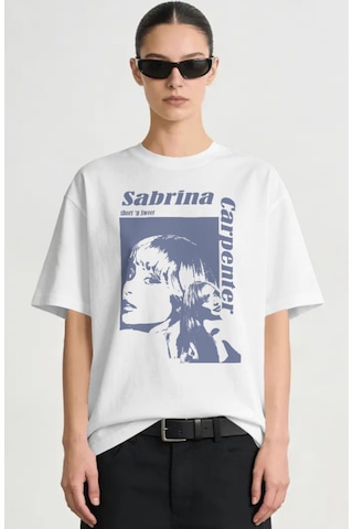 Sevbano Sabrina Carpenter Şarkıcı Baskılı Unisex Oversize Premium Tişört Beyaz