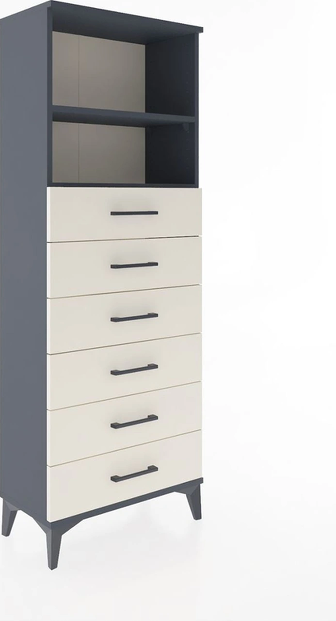 Arges Dolap 2 Raflı 6 Çekmeceli 60x30x163 Antrasit-aytaşı Antrasit