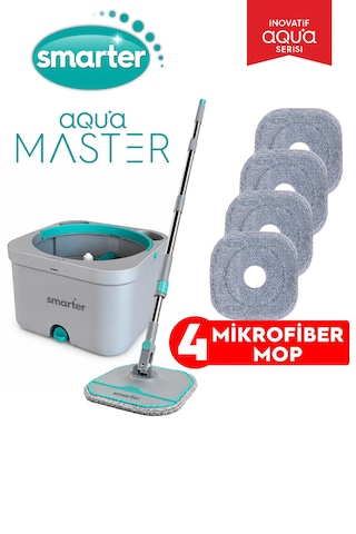 Smarter Aqua Master 4 Adet Mikrofiber Mop Temiz Kirli Suyu Ayırma Özelliği Otomatik Temizlik Seti Paspas