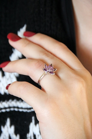 925 Ayar Gümüş Mor Lotus Çiçeği Yüzük - 34023300