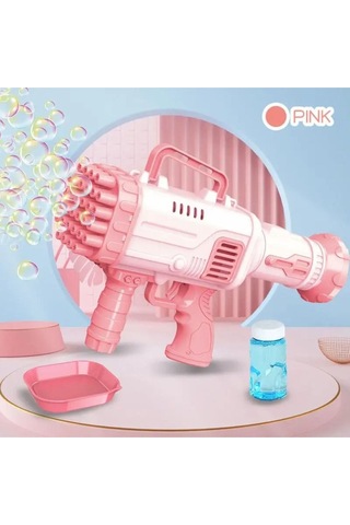 Pilli Roket Atar Köpük Tabancası 32 Delikli Bazooka Bubble Machine - Pembe Pembe