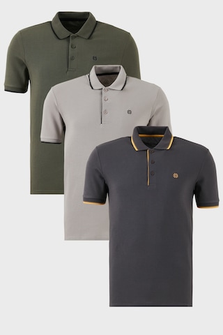Buratti Pamuklu Slim Fit Şerit Detaylı Düğmeli Polo Yaka 3'Lü Paket Erkek T Shirt 5902118S3 Antrasit-Haki-Taş