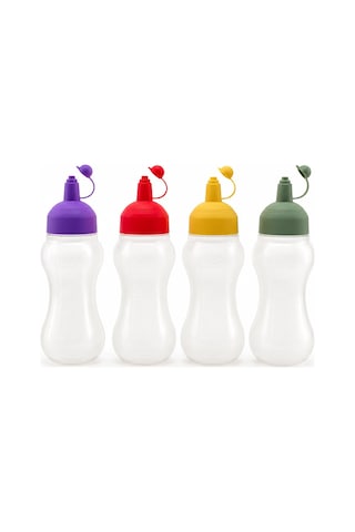 Rotto Rt-112 450ml Yağdanlık Sosluk Şeffaf Plastik Şişe Renkli Kapak Ölçekli Ketçap Mayonez - 24'li Paket Diğer