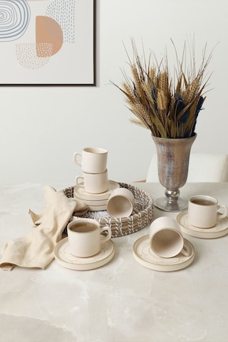 Keramika Taupe Bloom Stackable Çay Takımı 12 Parça 6 Kişilik 22520-28 Krem