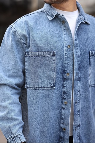 Little Cup Jeans Co Erkek Gömlek Model Oversize Denim Açık Mavi Ceket