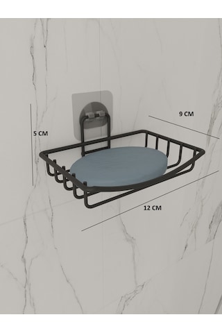 Suntel Sabunluk Banyo Mutfak Lavabo Metal Sabunluk Yapışkanlı Mat Siyah