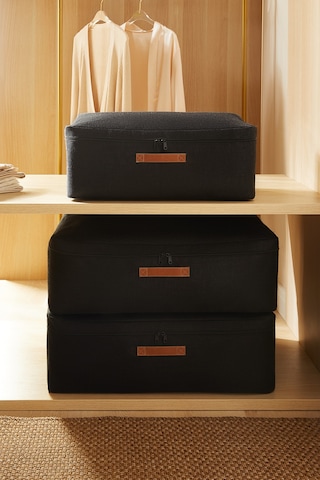 Ocean Home Textile 3'lü Siyah Renk Jüt Baza Altı Hurç Set 1 Adet 52 X 28 X 21 / 2 Adet 62 X 46 X 22 Cm Siyah