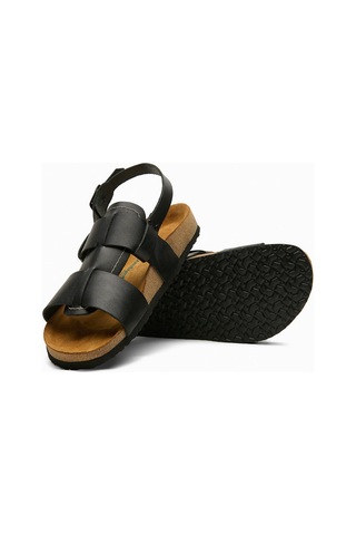 Comfortfusse Likya - Erkek Ortopedik Hakiki Deri Sandalet Siyah Nubuk Deri