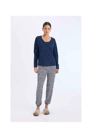 DeFacto Fall in Love Pijama Takımı Uzun Kollu Üst Desenli Uzun Alt E2357AX24WNNV31 Lacivert