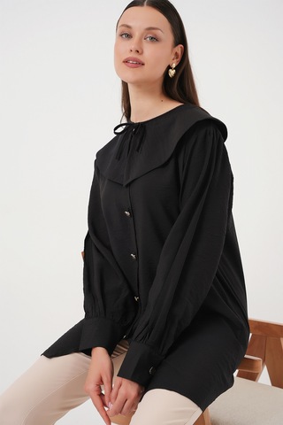 Bigdart Kadın Bebe Yaka Uzun Tunik 5967 - Siyah