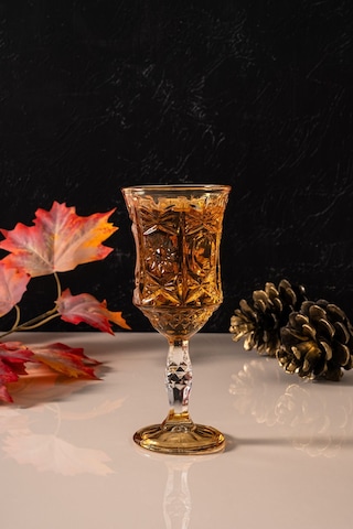 Mest Serin 6 Adet Lüsterli Ayaklı Cam Kahve Yanı Su Bardağı Seti 210 Cc Bal Renk Bal Renk